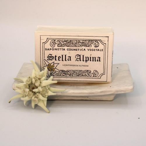 SAPONETTA ALLA STELLA ALPINE CON PORTASAPONETTA  TERRACOTTA VERNICIATA E STELLA ALPINA ESSICCATA 1